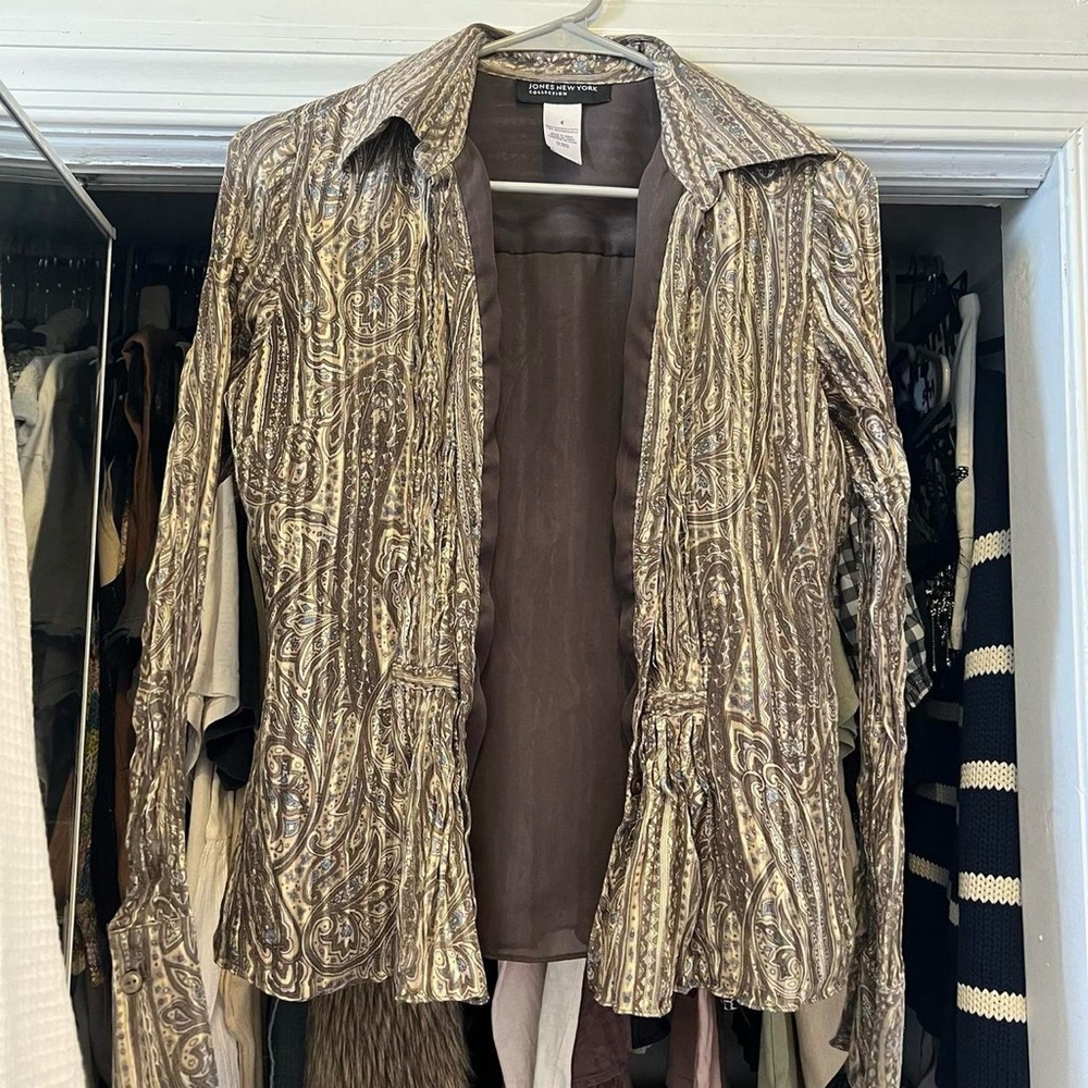 Cache Brown and Gold Paisley Blouse